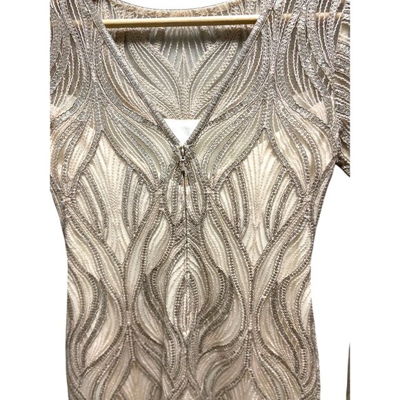Tadashi Shoji Vibiana Embroidered Sequins Dress Champagne Size 4P - Picture 11 of 14